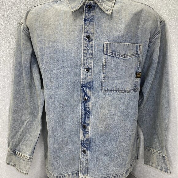 G-Star Raw Men’s Vintage Bornite Overshirt Size M Blue Boxy Fit Denim Button-Up - Picture 1 of 13